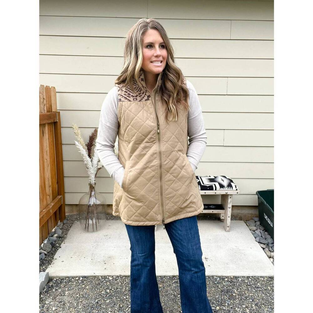 NEW MONTANACO aztec zippered vest in brown